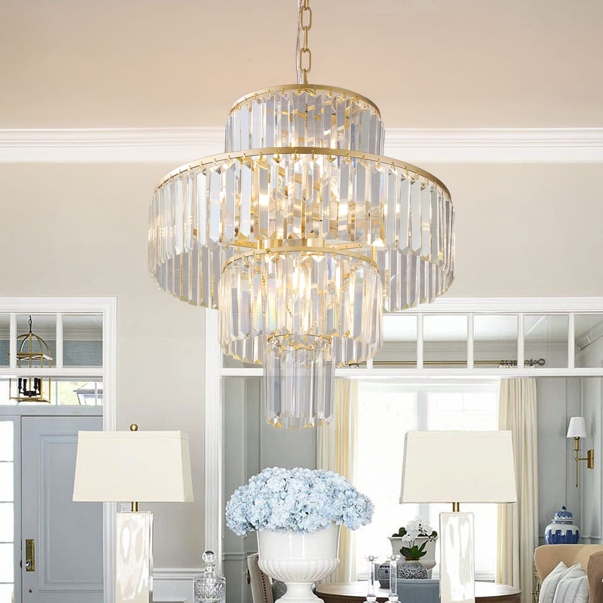 Gold Crystal Chandelier - 4-Tier Modern Lighting for Living Room Dining Room