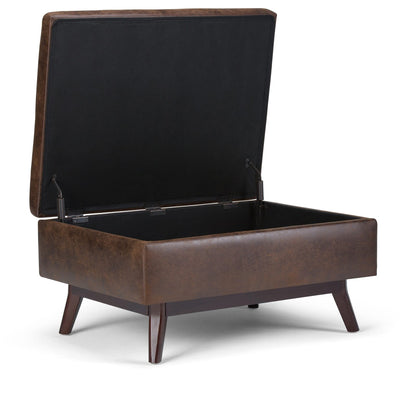 Dark Brown Faux Leather Storage Ottoman - 34" Wide for Living Room