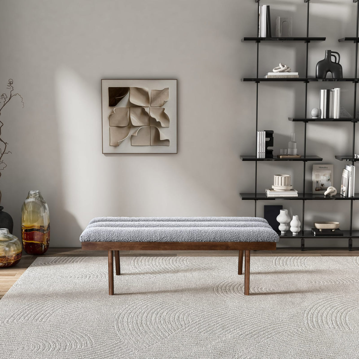 Light Gray Boucle Bench - 18.3" W x 48" L x 16.9" H for Bedroom
