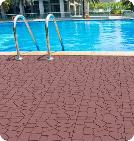 Red+Brown Stone Texture Patio Deck Tiles - 44 Piece DIY Flooring