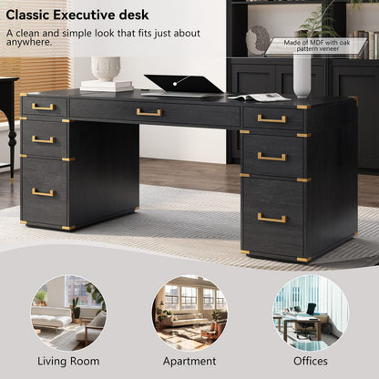 70" Extra-Large Classic Desk - Black+Gold MDF Metal