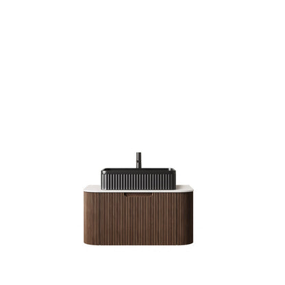 Black Walnut Bathroom Vanity - Wall Mounted Storage