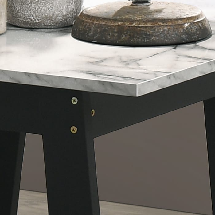 Black End Table with Marble Top - 19" Height