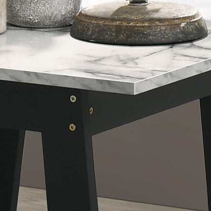 Black End Table with Marble Top - 19" Height