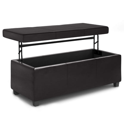 Avalon Lift Top Storage Ottoman - Dark Brown Faux Leather