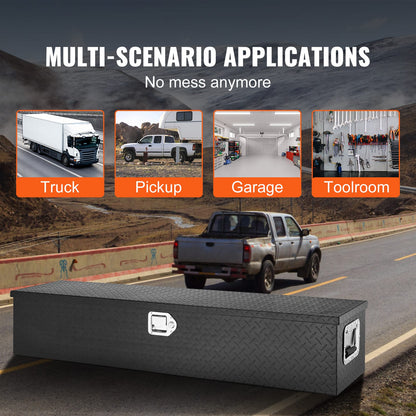 Black Aluminum Truck Toolbox with Lock for Vehicle Storage