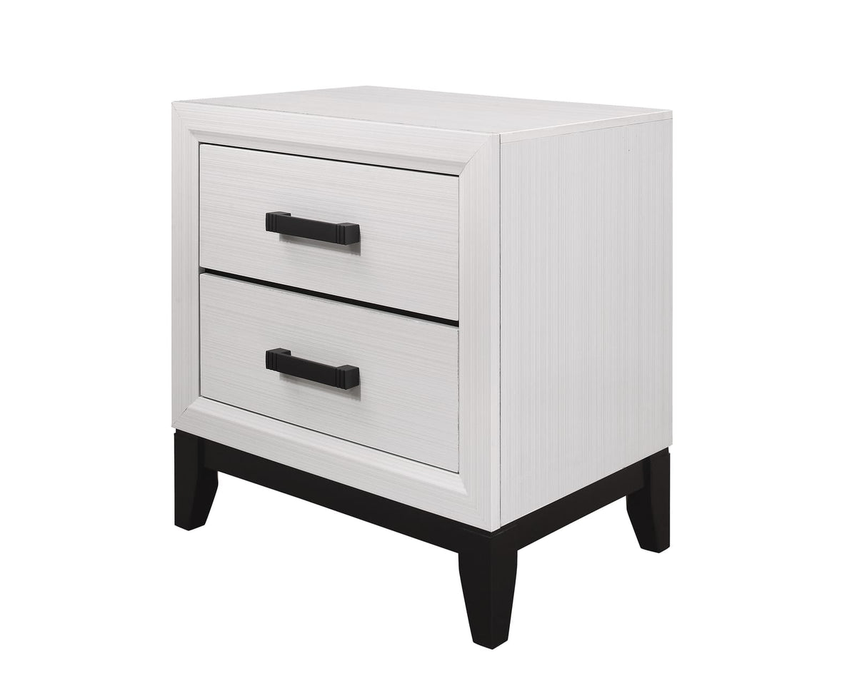 White Rubberwood Nightstand with 2 Drawers