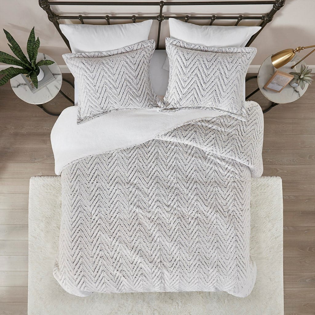 King Size Ultra Plush Faux Fur Comforter Set - Ivory