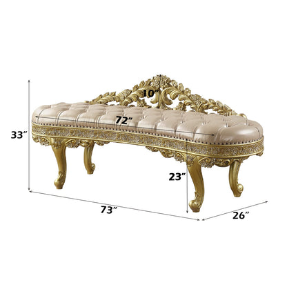 Light Gold Synthetic Leather Bench - Comfortable Storage Accent