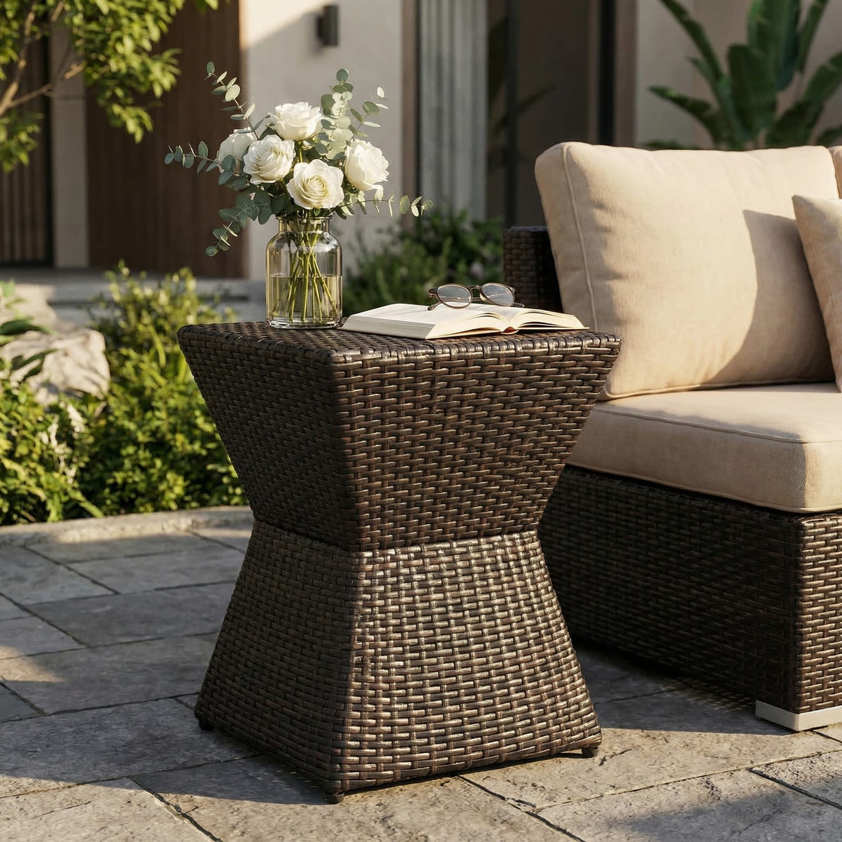 Brown Iron Rattan Outdoor Side Table