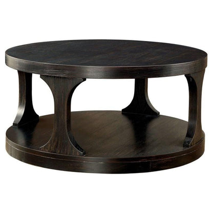 Antique Black Round Coffee Table with Shelf - 36" Diameter for Living Room