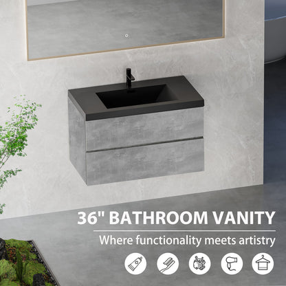 Grey Wood Bathroom Vanity with Sink - Wall Mounted Storage