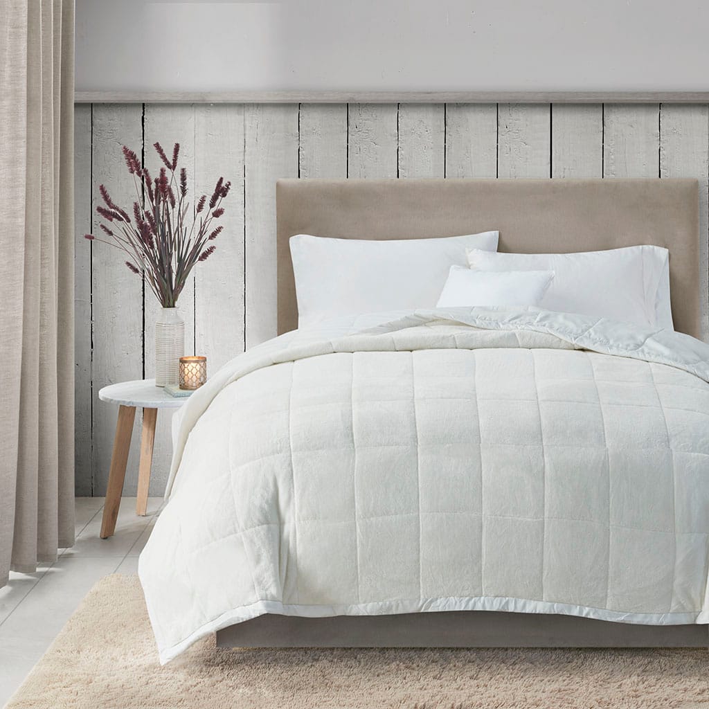 Soft Ivory Microfiber Reversible Blanket - Twin/Queen/King