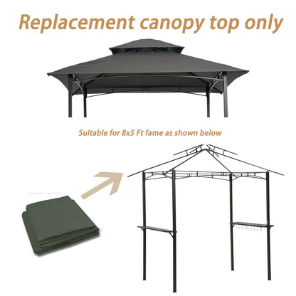 8x5Ft Grill Gazebo Replacement Canopy - Gray Fabric