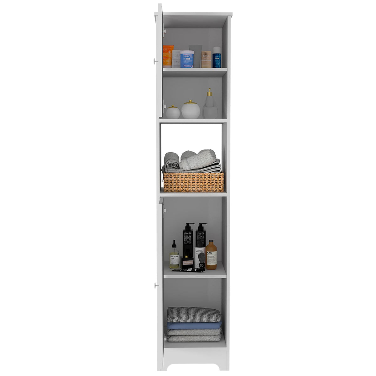 White 16" Linen Bedroom Cabinet with Shelves for Living Room