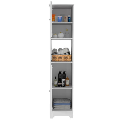 White 16" Linen Bedroom Cabinet with Shelves for Living Room