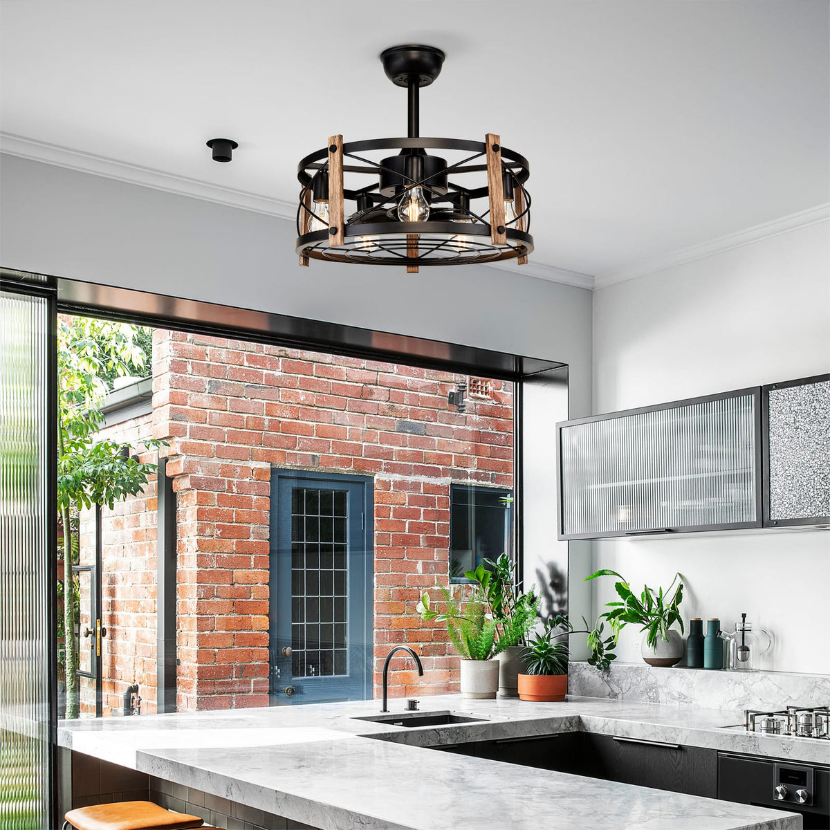 Matte Black Ceiling Fan with Remote - Modern Iron Design