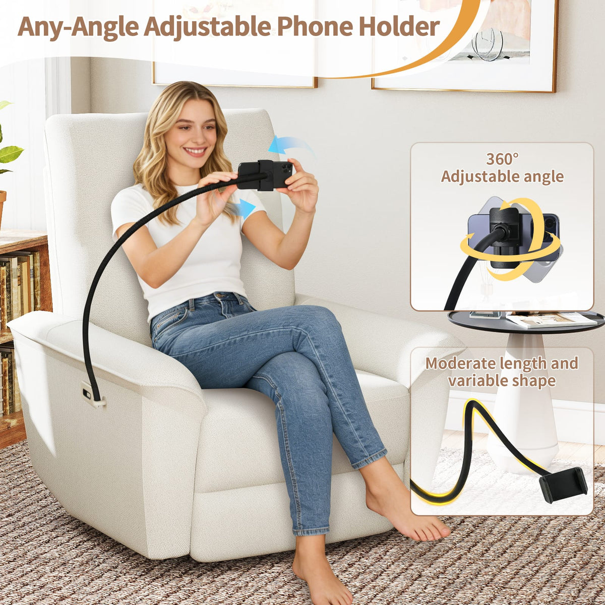 Beige Power Recliner Chair with USB - 270° Swivel & Rocker for Living Room