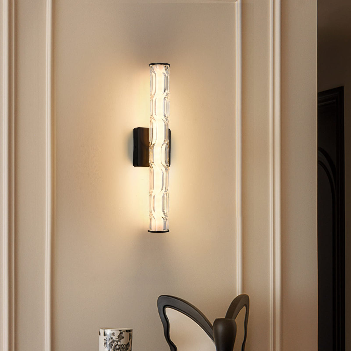 Black Iron Bathroom Wall Sconce Set - 2 Crystal Lights