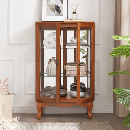 Dark Oak Curio Cabinet - Storage & Display with Mirrored Back