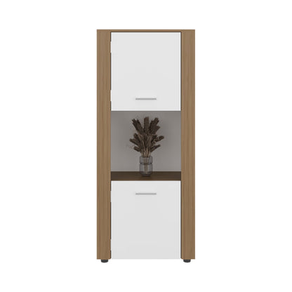 53" Natural White Engineered Wood Bookcase with Doors & Shelves for Living Room