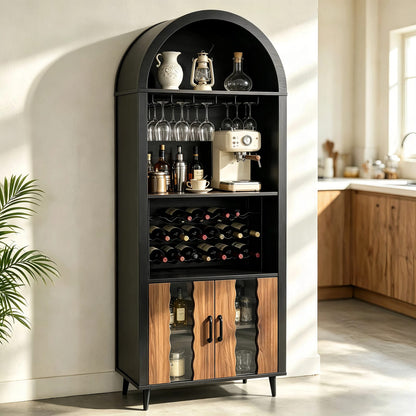 70.87" Farmhouse Wine Bar Cabinet - Black Natural MDF LVL