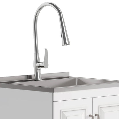 White Laundry Cabinet with Wood Sink - 24" Storage