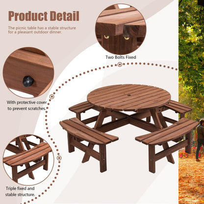 8 Person Wooden Picnic Table - Outdoor Dining Set with Benches