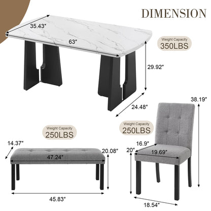 Modern Rectangular Dining Table Set with Bench & Chairs for Dining Room