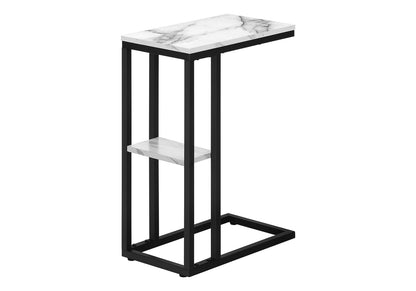 C-Shaped Accent Table - White Marble Look, Storage Side Table