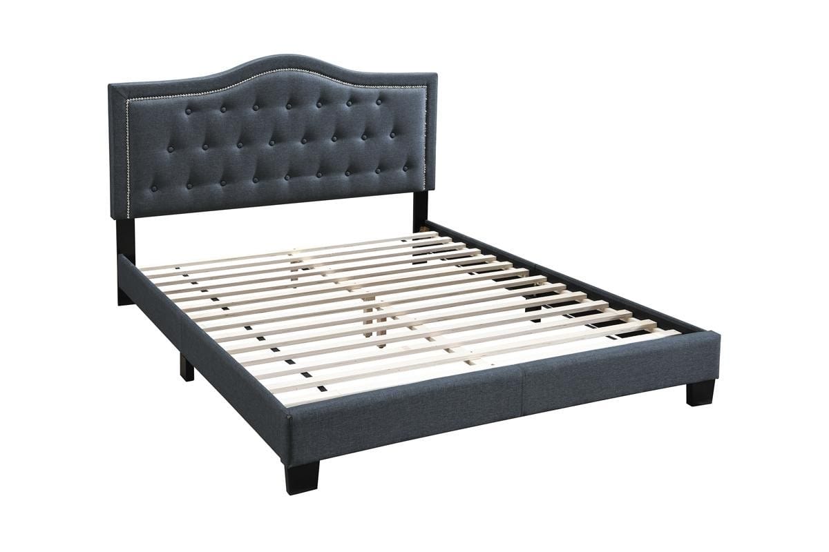 Queen Burlap Charcoal European Bed Frame with Tufted Headboard for Bedroom