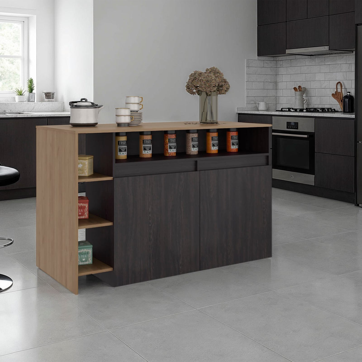 Black & Natural Kitchen Bar with Storage, 35.4" Countertop for Dining Room