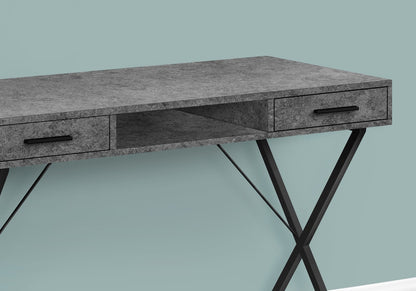 Grey Stone-Look Computer Desk with Storage Drawers for Home Office