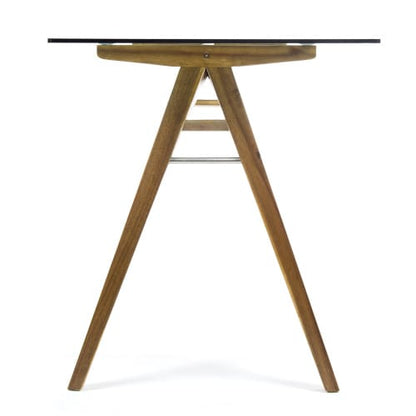 Mid-Century Wood and Glass Office Desk with Acacia Wood Base for Home Office