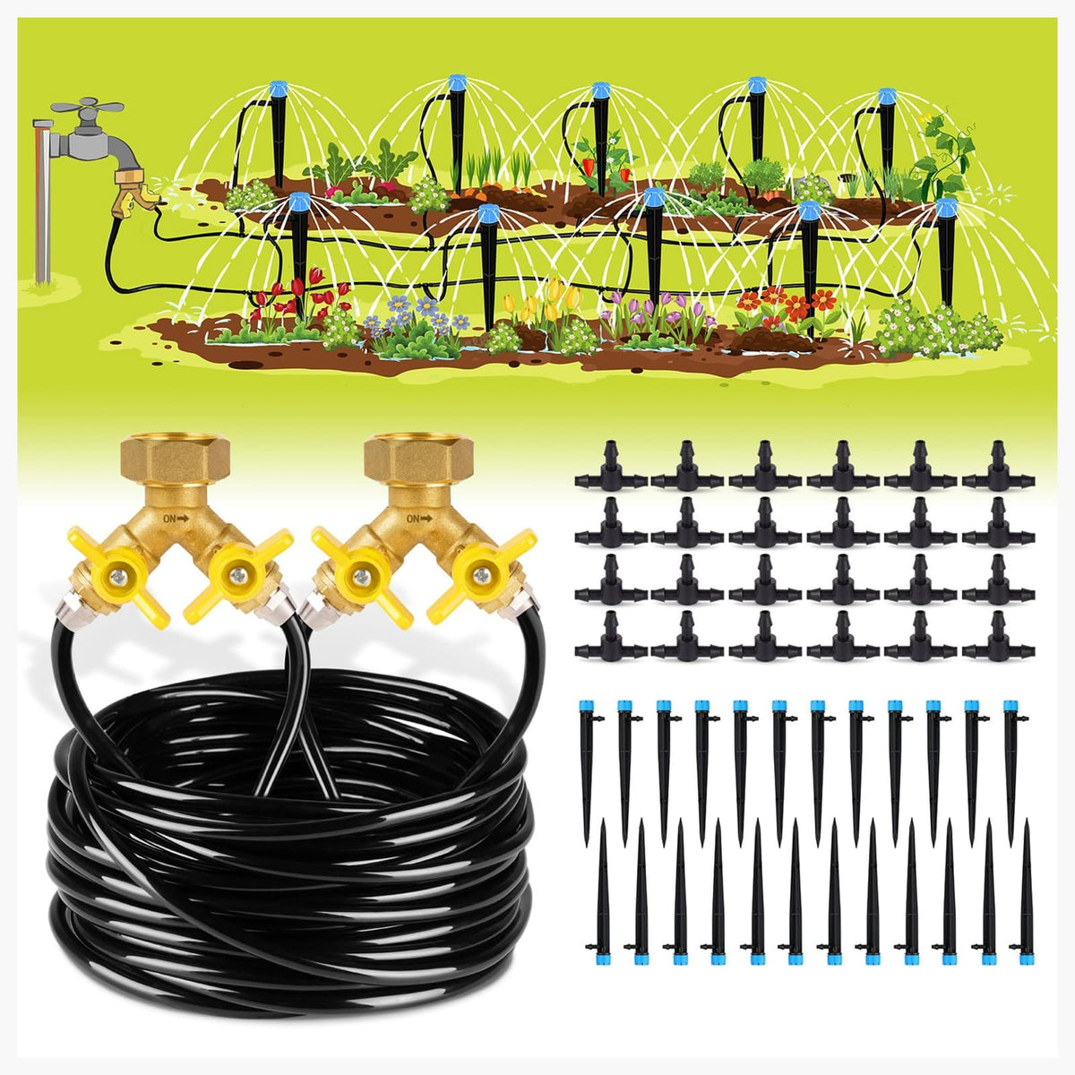 100ft Drip Irrigation Kit - Brass Watering System