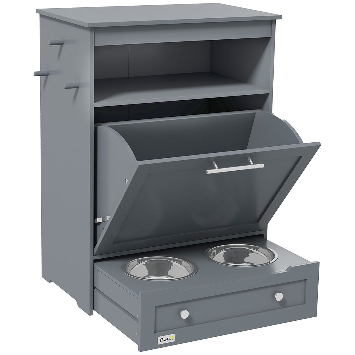 Gray MDF Pet Feeder Station - Dog Food Storage