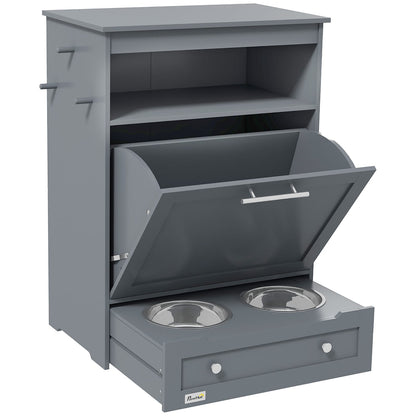 Gray MDF Pet Feeder Station - Dog Food Storage