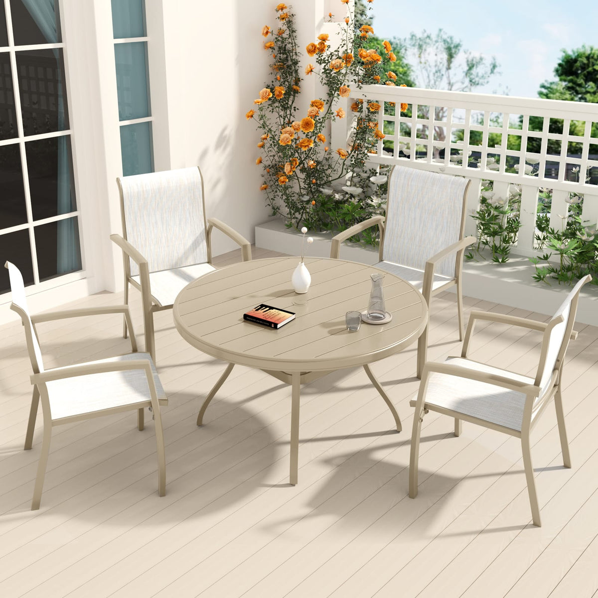 4-Person Sandstone Patio Dining Set Outdoor Table & Chairs