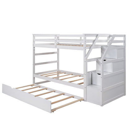 Twin-Over-Twin Bunk Bed with Trundle - White Solid Wood