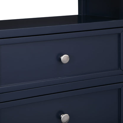 Dark Blue 2 Drawer Nightstand Solid Wood MDF