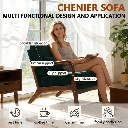 Mid-Century Modern Lounge Chair, Dark Green Polyester - Accent Chair for Living Room
