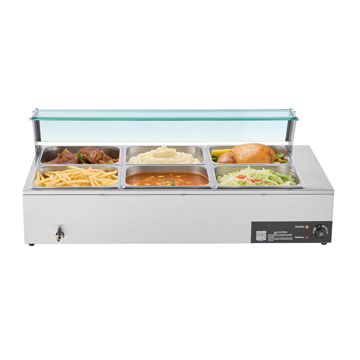 Silver Stainless Steel Food Warmer - 1500W Buffet Bain Marie