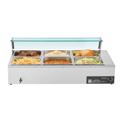 Silver Stainless Steel Food Warmer - 1500W Buffet Bain Marie