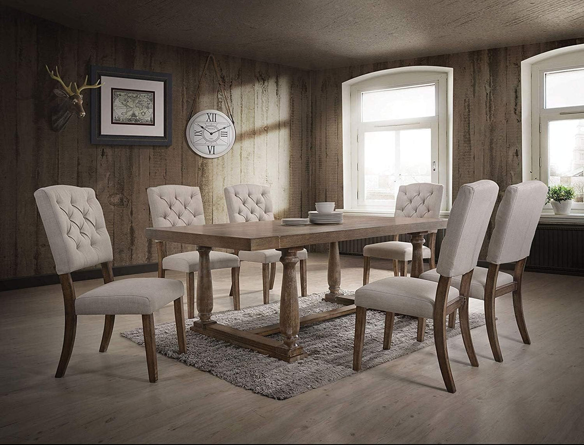 Beige Oak Dining Chairs Set of 2 - Rustic Transitional Style