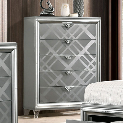 Contemporary Silver Wood Chest with Mirror for Bedroom Storage