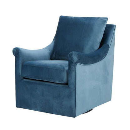 Blue Swivel Accent Chair - Solid Wood Frame, 360 Degree Rotation for Living Room