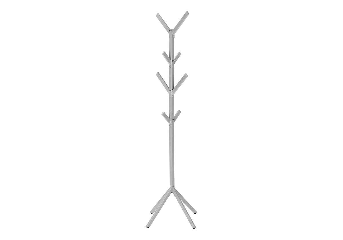 Silver Metal 4-Tier Coat Rack - 8 Hooks for Living Room