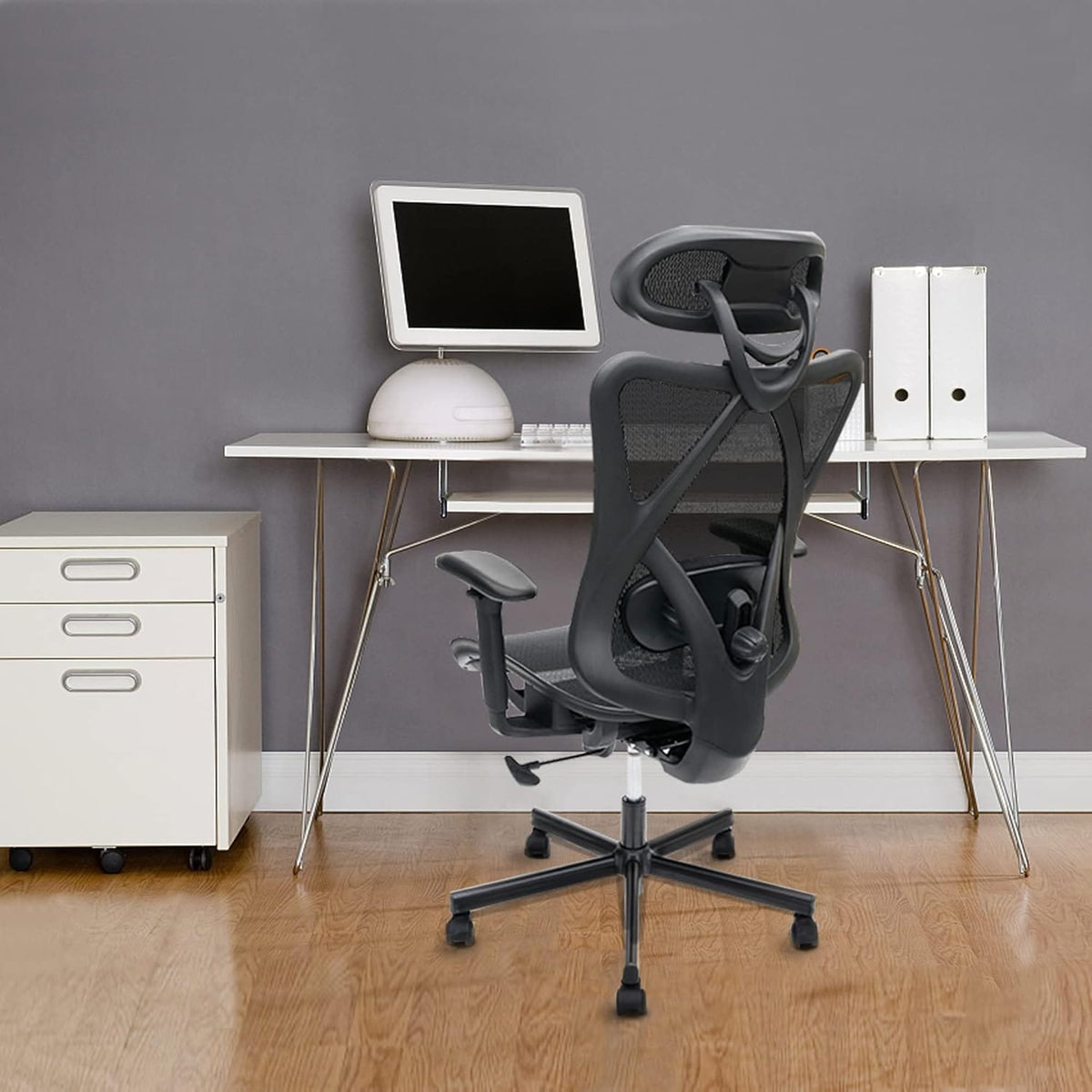 Black Mesh Office Chair with Adjustable Lumbar Support and Headrest