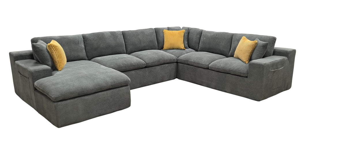 Light Gray Polyester Sectional - 6 Seat Comfortable Sofa