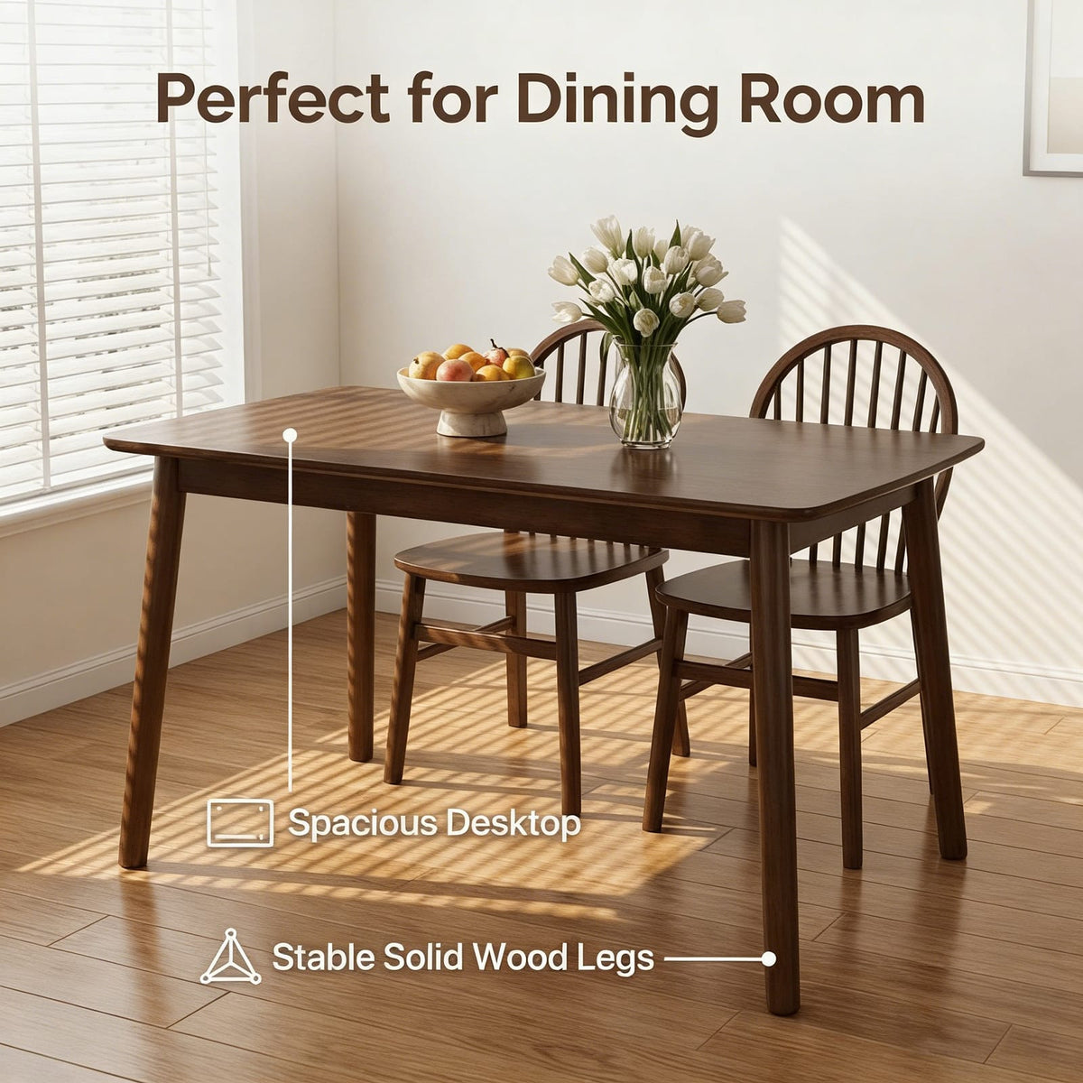 47" Walnut Solid Wood Dining Table - Kitchen Table for Dining Room